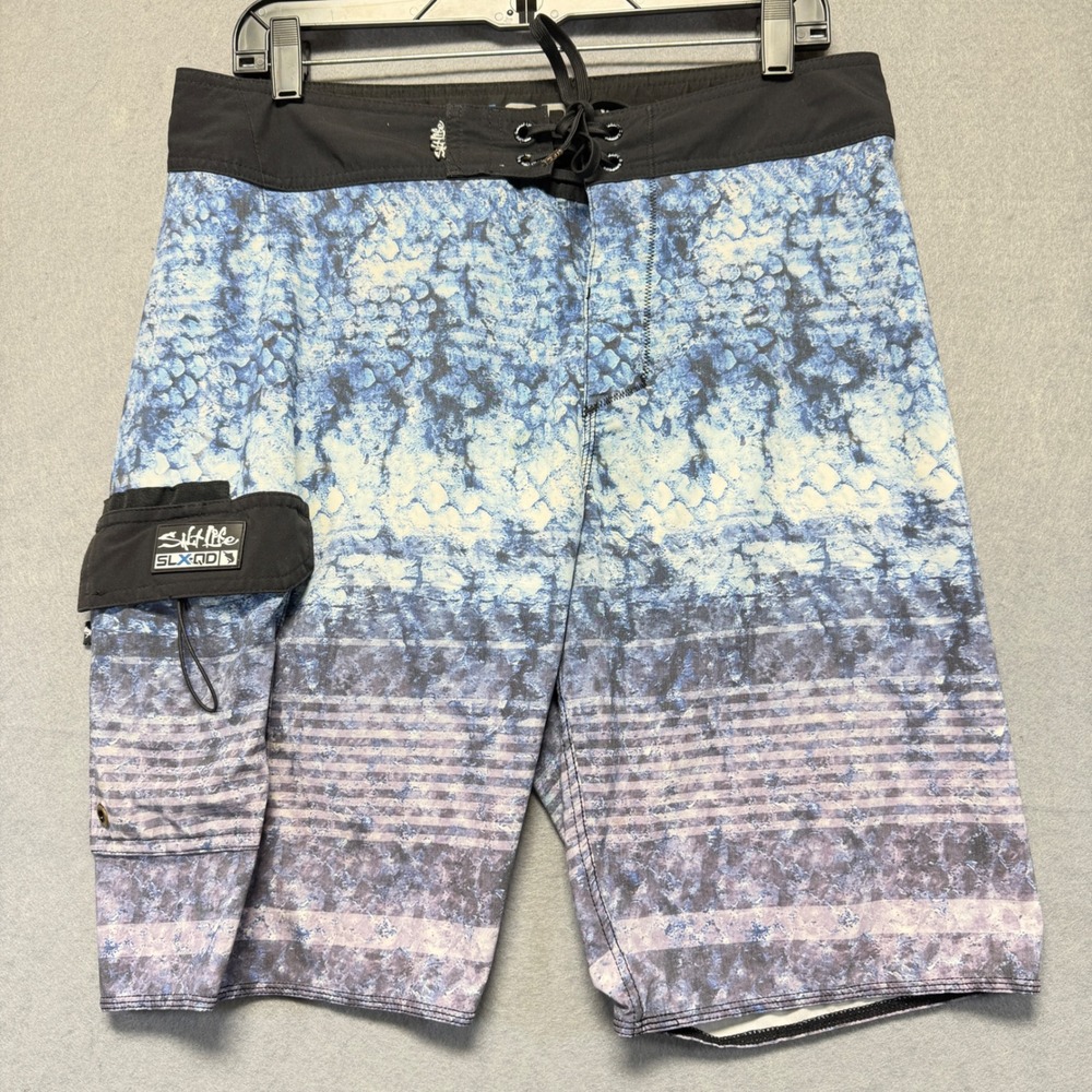 Salt Life SLX QD Board Shorts Men's Blue Fish‎ Scale Stripe Print Size 32